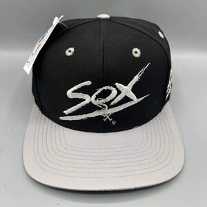 Vintage Chicago White Sox Hat Men Black White Signatures Strap Back Cap New